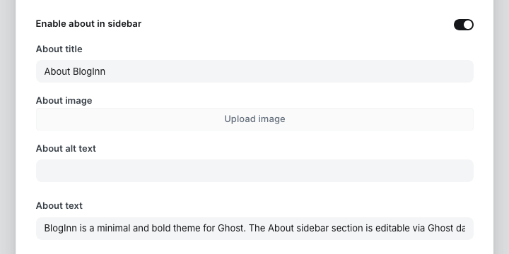 About section setting in Ghost Admin