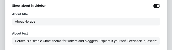About section setting in Ghost Admin