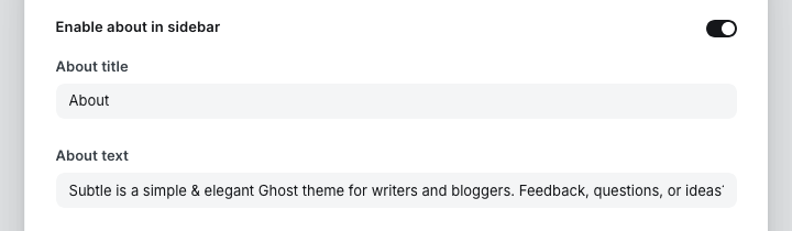 About section setting in Ghost Admin