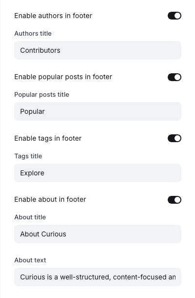 Footer sections