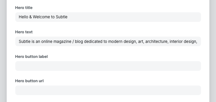 Homepage hero settings in Ghost Admin