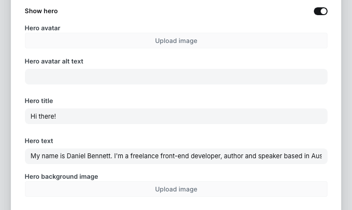 Homepage hero setting in Ghost Admin