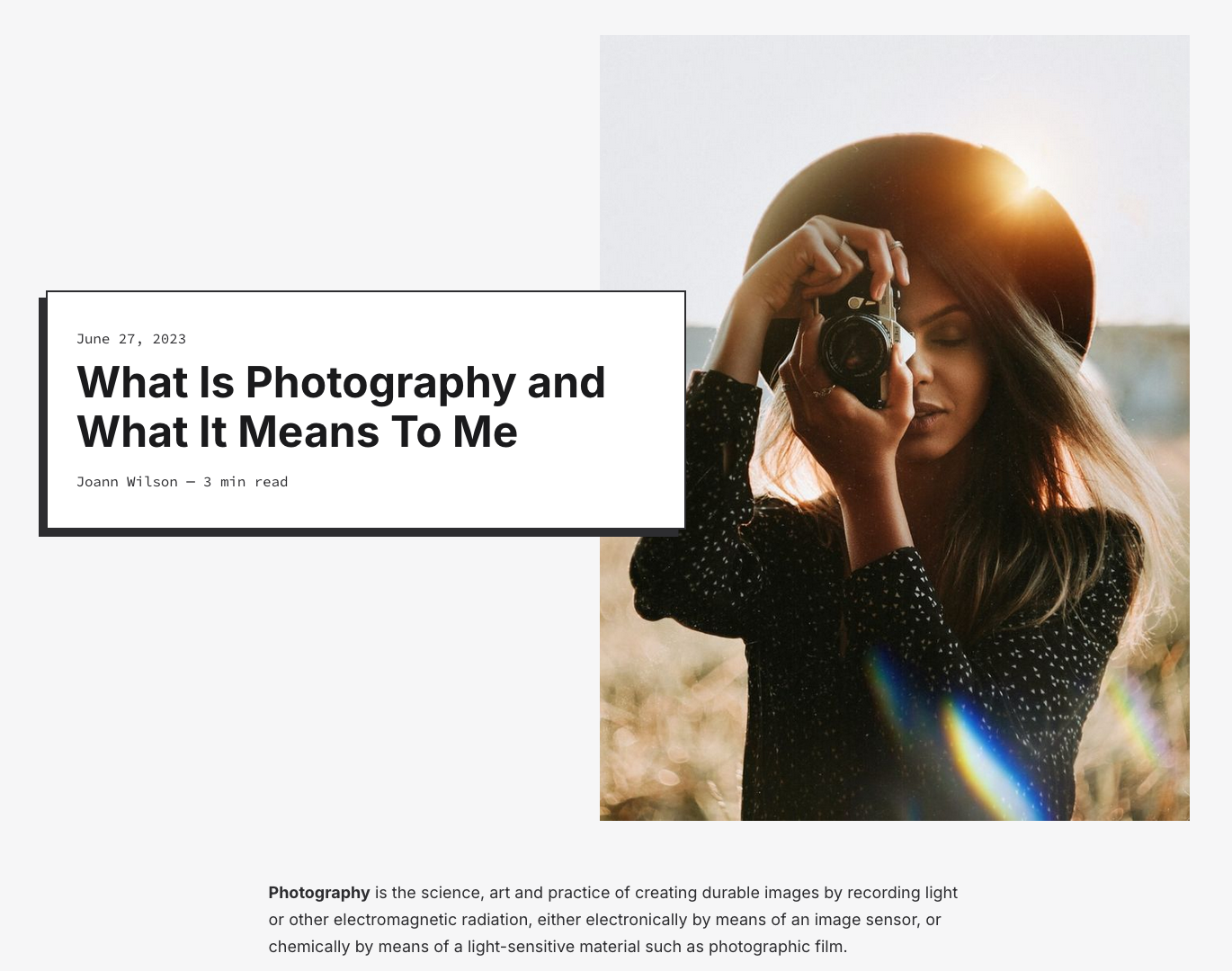 The preview of the post layout with vertical image