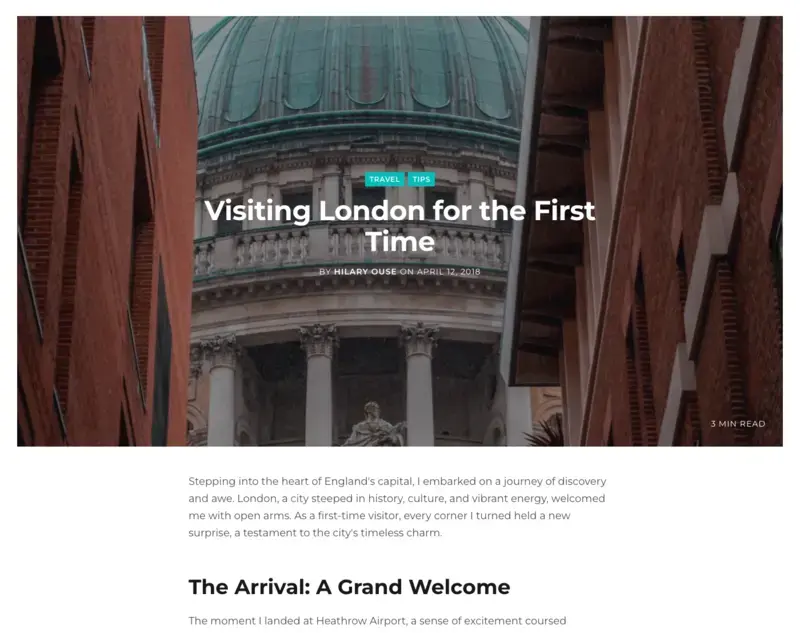 The preview of the default post layout