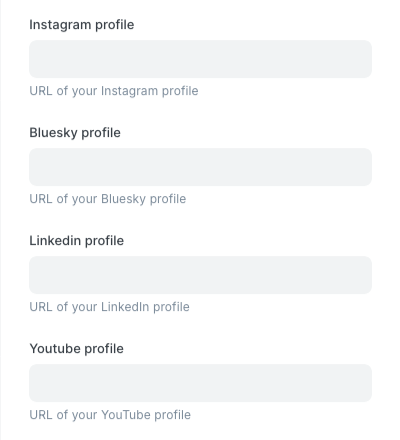 Adding Instagram, Bluesky, LinkedIn, and YouTube links