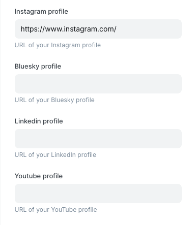 Adding Instagram, Bluesky, LinkedIn, and YouTube links